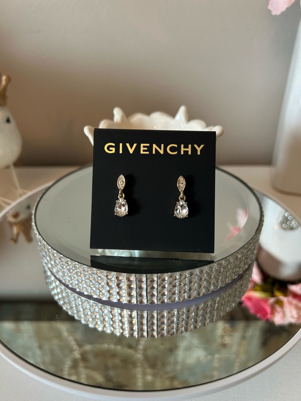 NWT! Givenchy Gold-Tone Glass Crystal Post Drop Earrings - Picture 3 of 7